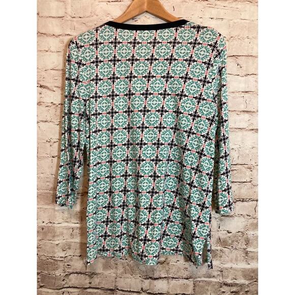 Talbots Top Womens Medium Tunic Turquoise Medallion Print Cotton Modal Stretch - Picture 10 of 12
